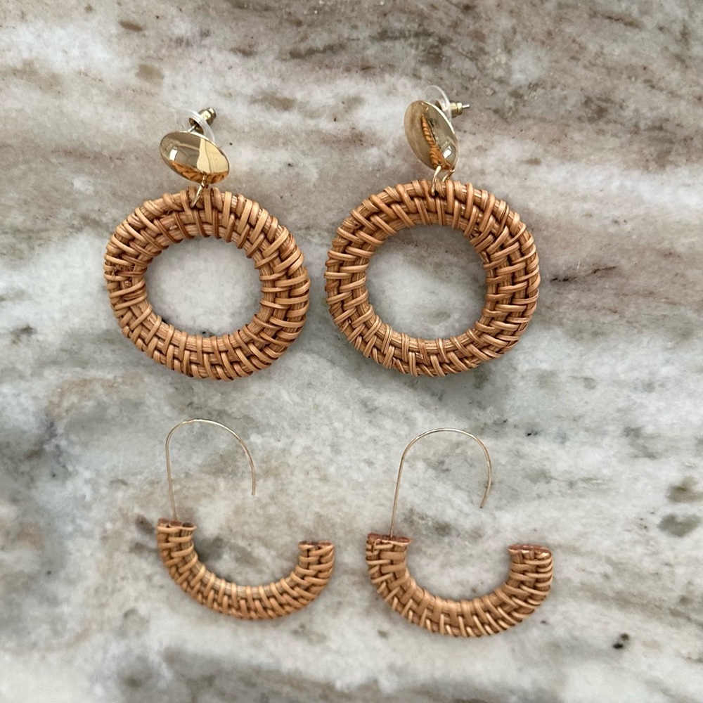 Set of 2 Rattan Woven Earrings - Spring / Summer / Beach / Vacation - Picture 3 of 7